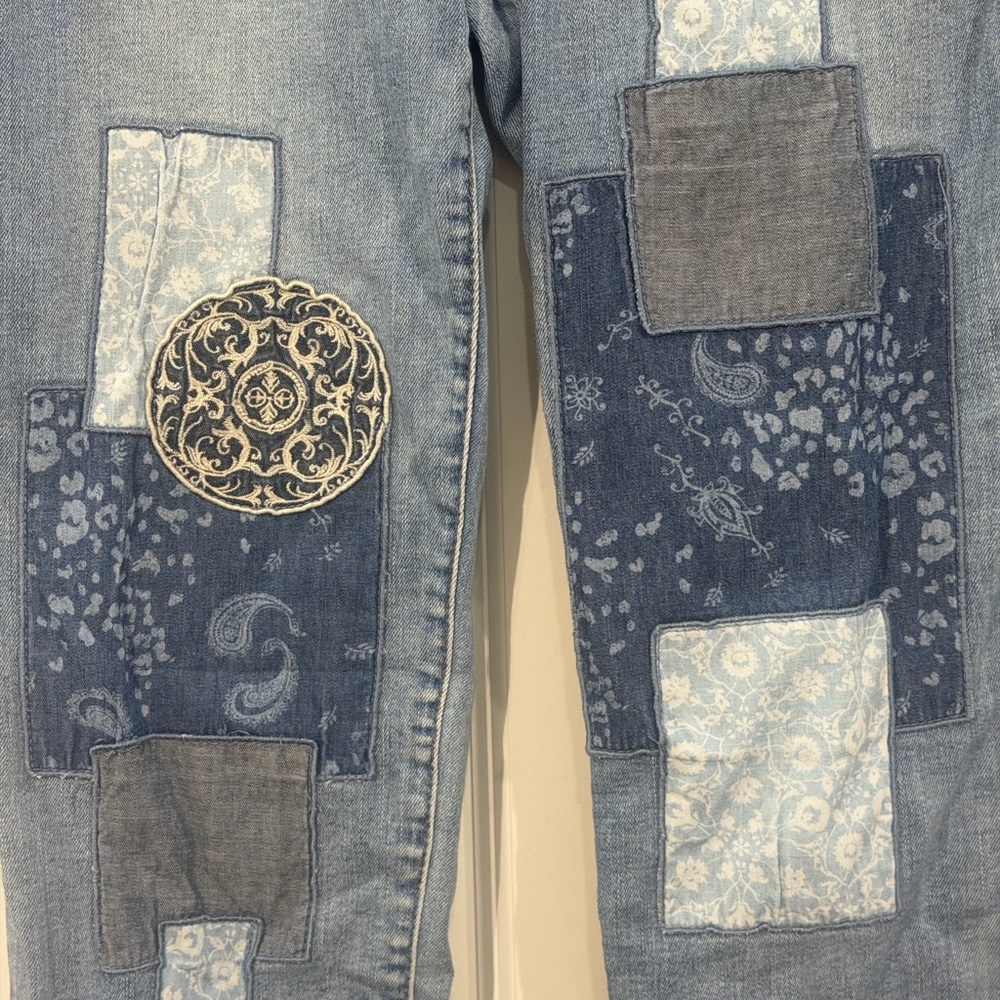 Chico's Light Blue Patchwork Straight-Leg Jeans - image 3